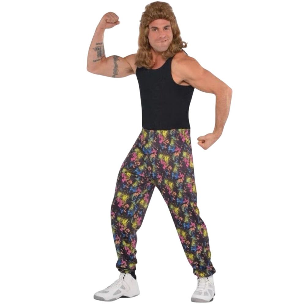 New Beach Pants 80's Black Neon Paint Splatter Costume Men’s Size Small Medium